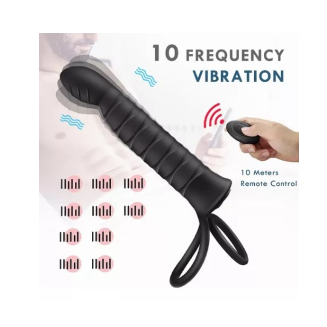 Anillo con Dildo vibrador Doble penetración con control distancia Recargable