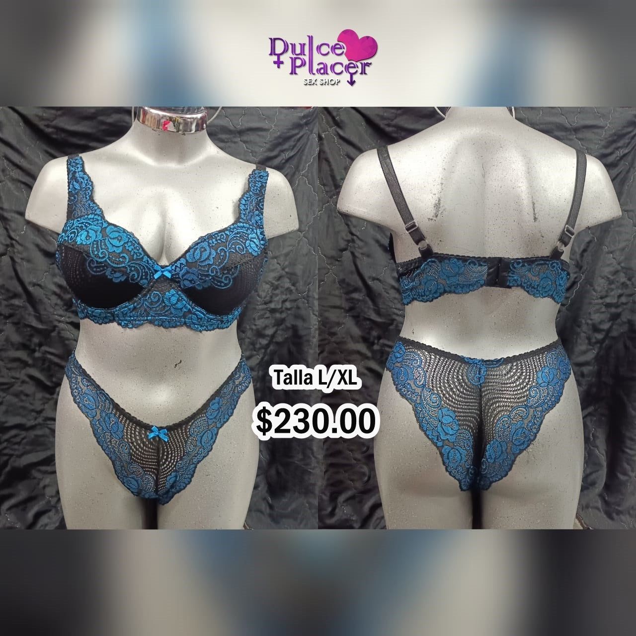 Conjunto Brasier y braga bicolor Negro-azul L – Dulce Placer Sex Shop