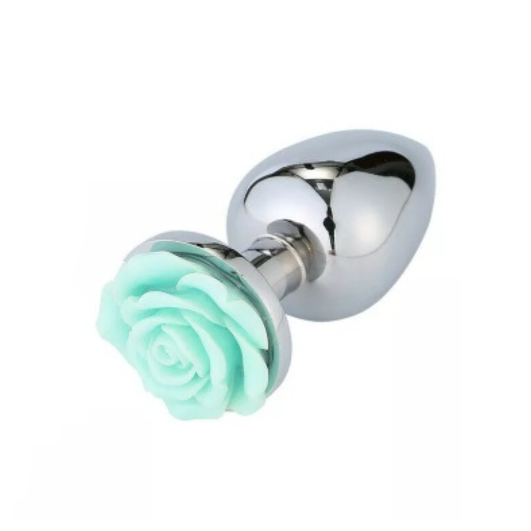 Plug Anal Metálico con flor Chico Aqua – Dulce Placer Sex Shop