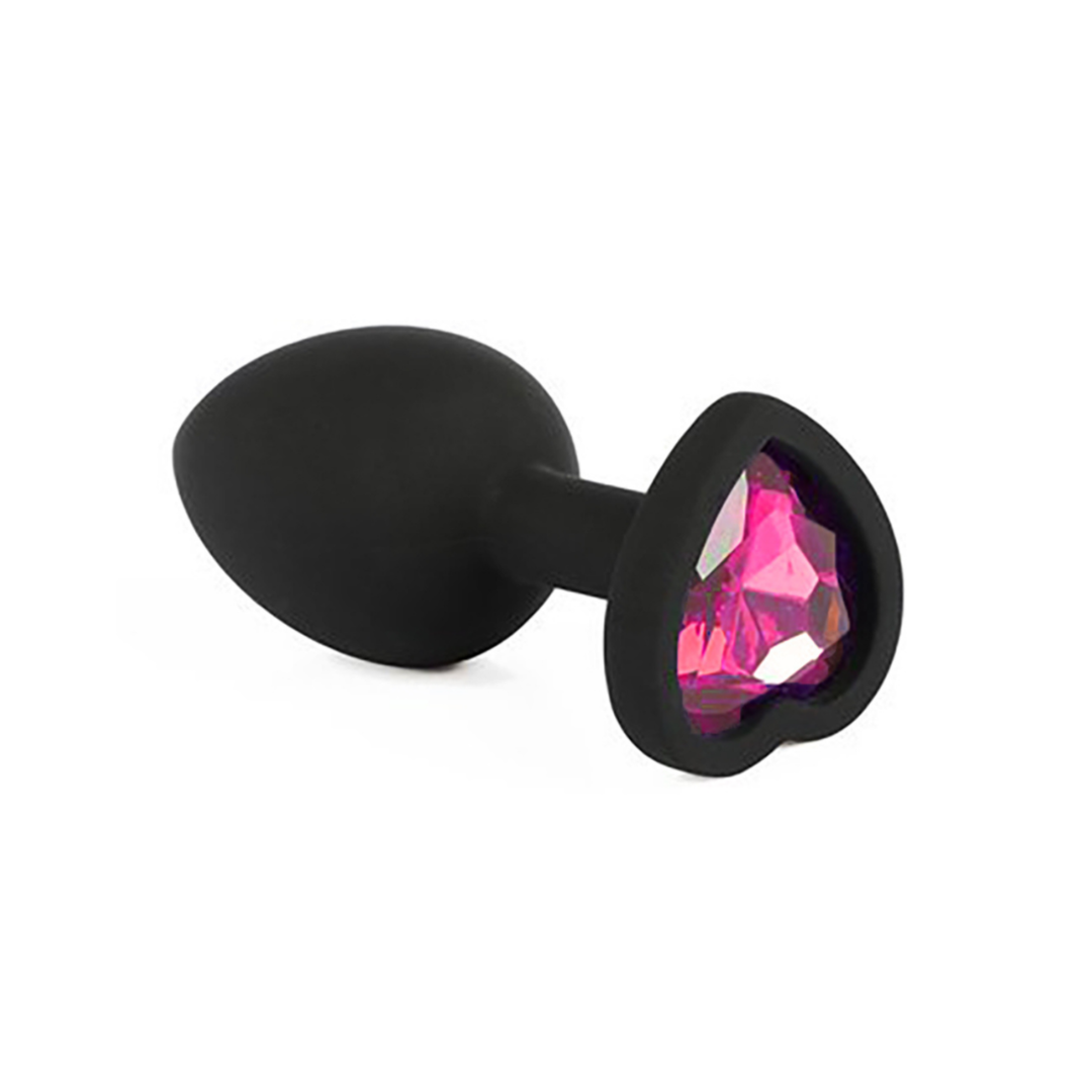 Plug silicona negra chico joya de corazón rosa – Dulce Placer Sex Shop