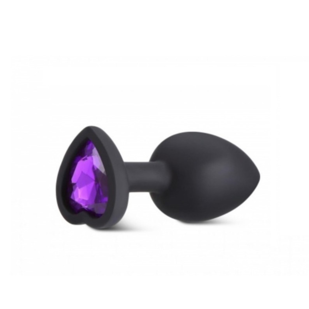 Plug silicona negra chico joya de corazón morado