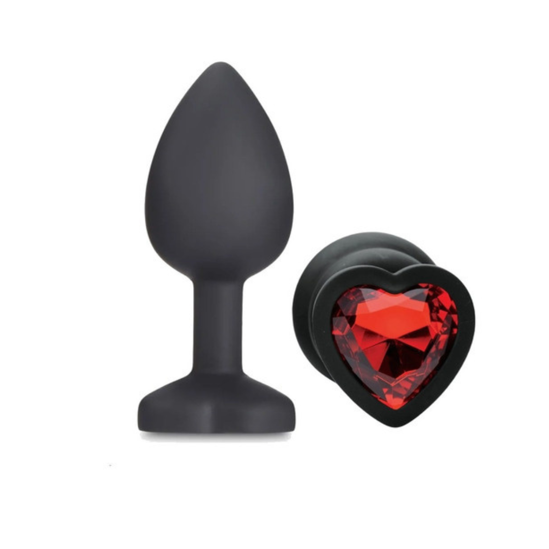 Plug silicona negra chico joya de corazón rojo