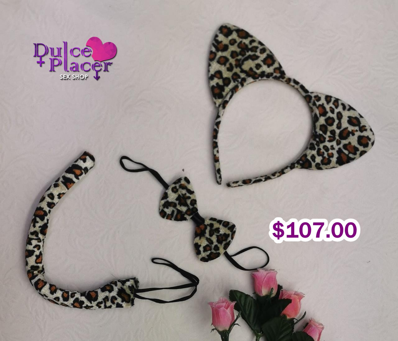 Set diadema, moño y colita Leopardo – Dulce Placer Sex Shop