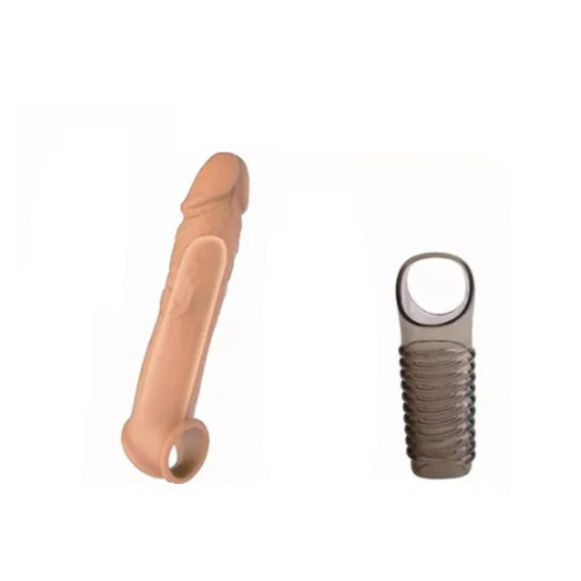 Funda extensión de pene para hombre dos piezas color piel Extensión de 7 cm aprox.