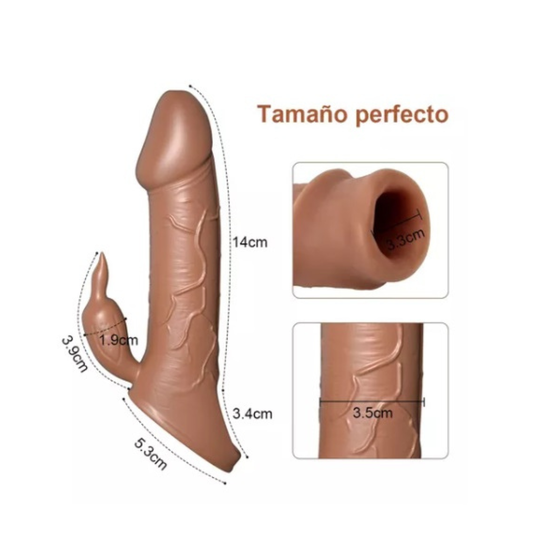 Funda con estimulador conejito  y doble vibración extensión de 3.3 cm