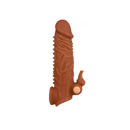 Funda para pene con vibración y estimulador de clítoris 16.5 cm y extensor en la punta