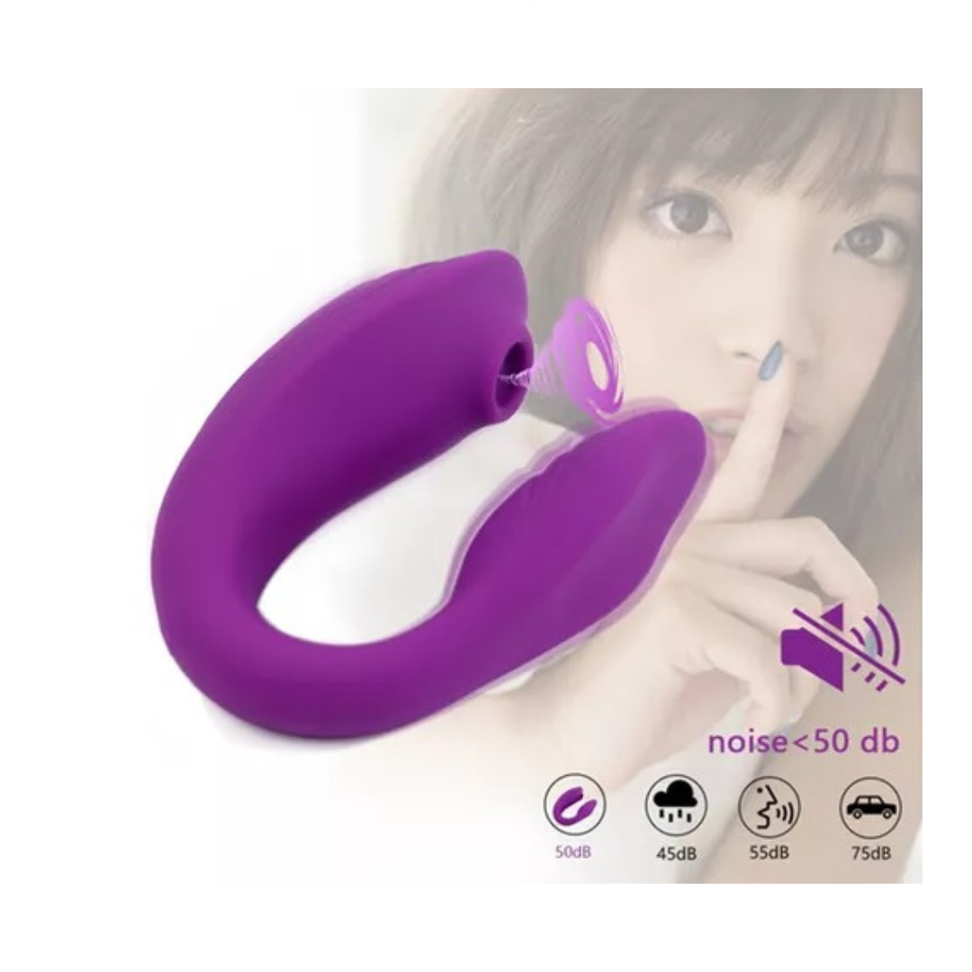 Succionador y vibrador en U con control remoto Recargable Morado