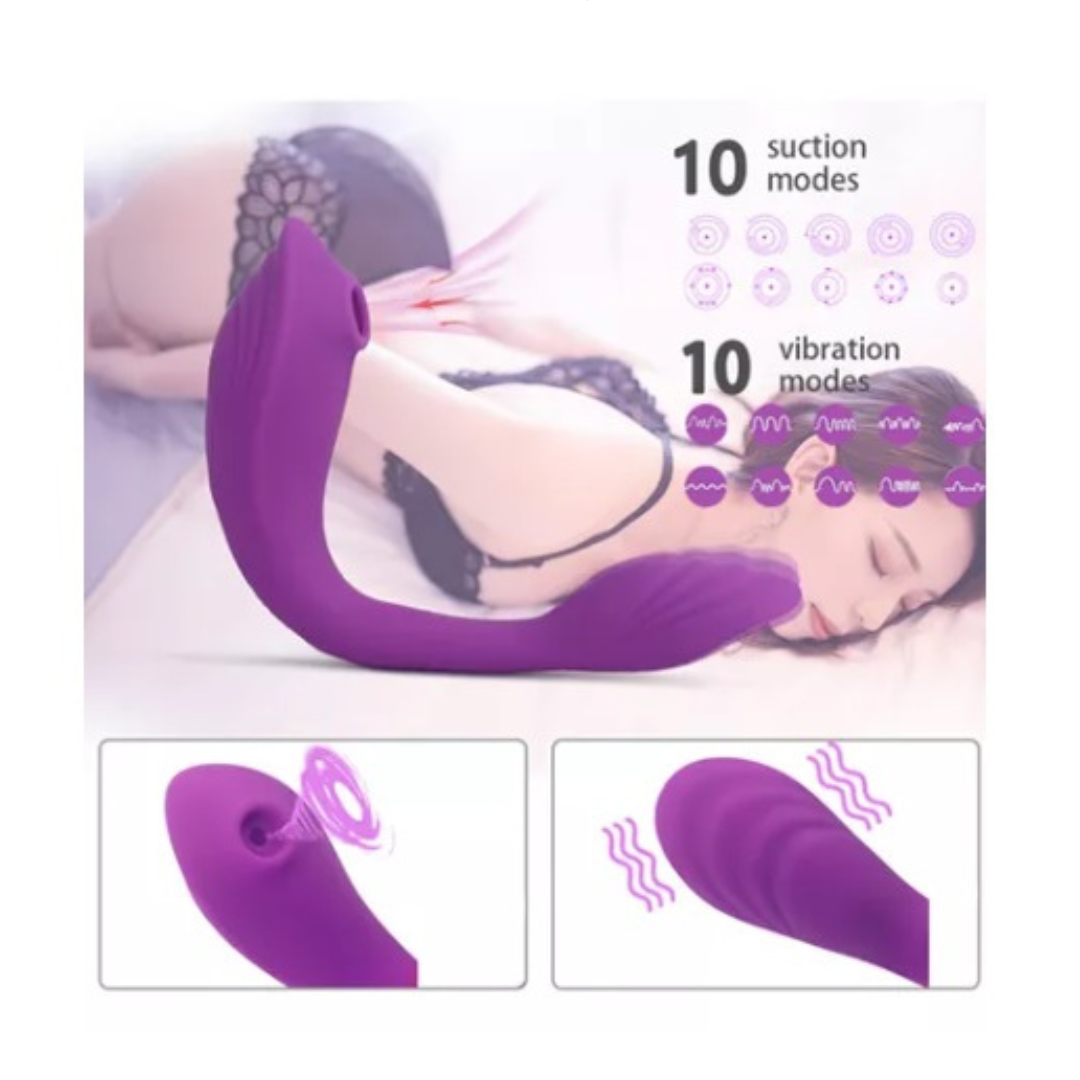 Succionador y vibrador en U con control remoto Recargable Morado