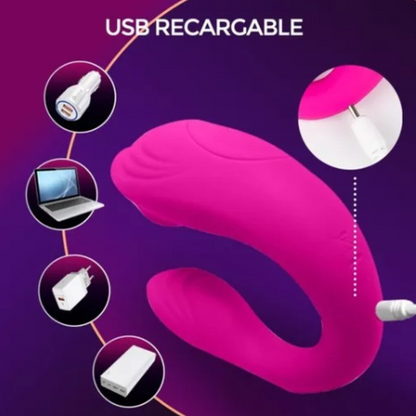 Succionador y vibrador en U con control remoto Recargable ROSA