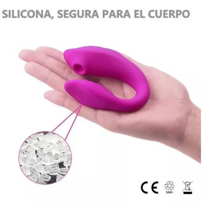 Succionador y vibrador en U con control remoto Recargable ROSA