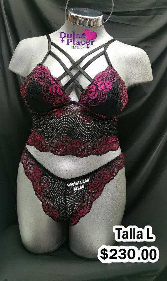 Coordinado encaje bicolor Bralette largo L
