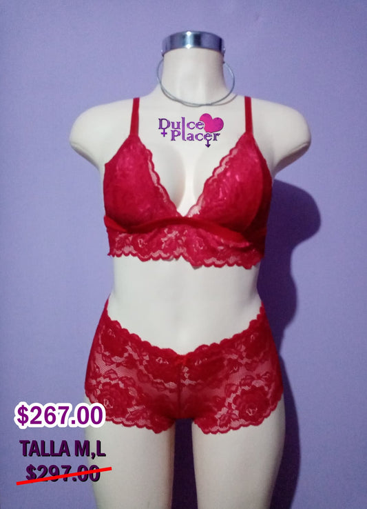 Conjunto Encaje Rojo M