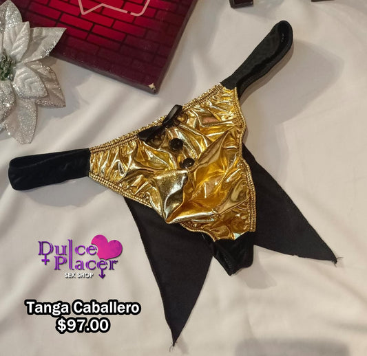 Tanga caballero smokin metálica dorada
