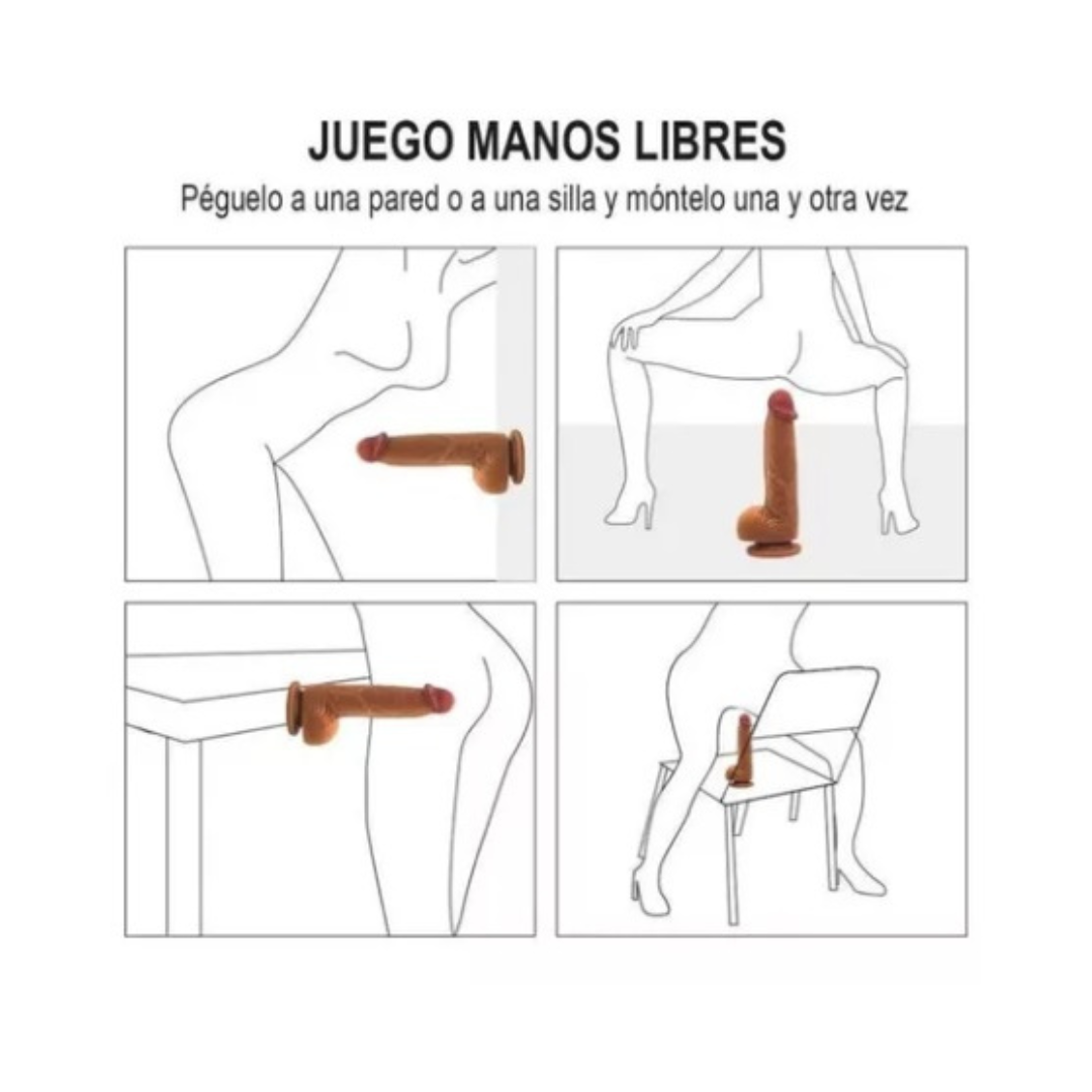 Dildo Realista Con testículos y ventosa Piel Morena 20cm