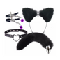 Kit 4 de plug anal metálico con cola de Gatita, orejitas, pezonera y shocker/gargantilla negro