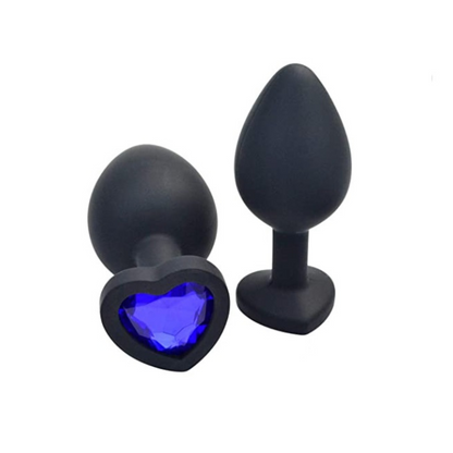 Plug silicona negra chico joya de corazón azul