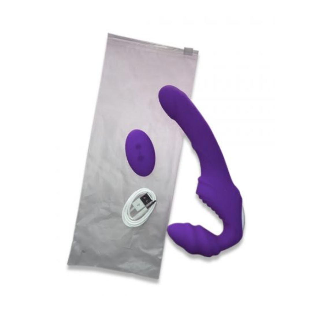 Strap-on sin correa BULK dildo vibrador doble vibración control remoto Purple